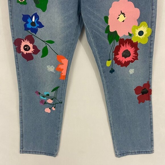 Misslook Women's Floral Jeans Straight Leg Size XL (33 x 31) High Rise NWT - Picture 4 of 9